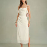 Apricot Ruffled Chiffon Midi Dress