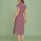 Violetinė Chiffon midi suknelė su mandarin apykakle