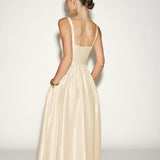 Apricot Zipper Slip Midi Dress