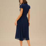 Blue Puff Sleeve Midi Dress