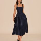 Blue A-Line Midi Dress