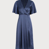 "Jūrinė V formos satino midi suknelė" can be rewritten as "Jūrinė V-neck satino midi suknelė".
