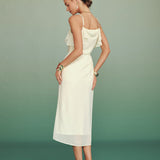 Apricot Ruffled Chiffon Midi Dress