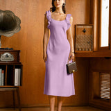 Violetinė Ruffles Midi Suknelė su Slip Detaile