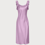 Violetinė Ruffles Midi Suknelė su Slip Detaile