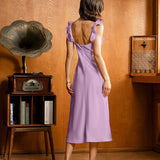 Violetinė Ruffles Midi Suknelė su Slip Detaile