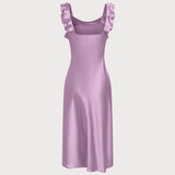 Violetinė Ruffles Midi Suknelė su Slip Detaile