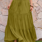 Žalias Elastingas Chiffon Maxi Sijonas su Juosmeniu