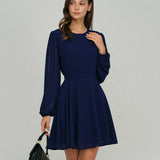 Blue Chiffon A-Line Mini Dress with Open Back