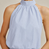 Blue Mock Neck Tie-Dye Mini Dress