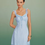 Blue Window Pattern Slip Mini Dress