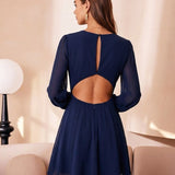 Blue Chiffon A-Line Mini Dress with Open Back