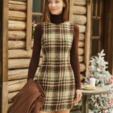 Plaid Round Neck Sleeveless Mini Dress