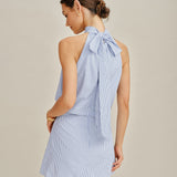 Blue Mock Neck Tie-Dye Mini Dress