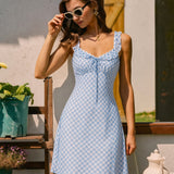 Blue Window Pattern Slip Mini Dress