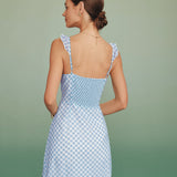 Blue Window Pattern Slip Mini Dress