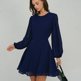 Blue Chiffon A-Line Mini Dress with Open Back