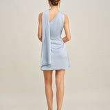 Blue One-Shoulder Satin Mini Dress