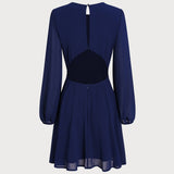 Blue Chiffon A-Line Mini Dress with Open Back