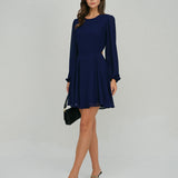 Blue Chiffon A-Line Mini Dress with Open Back