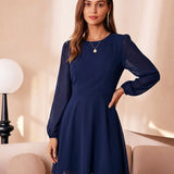 Blue Chiffon A-Line Mini Dress with Open Back