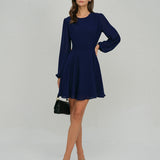 Blue Chiffon A-Line Mini Dress with Open Back