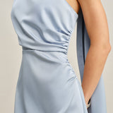 Blue One-Shoulder Satin Mini Dress