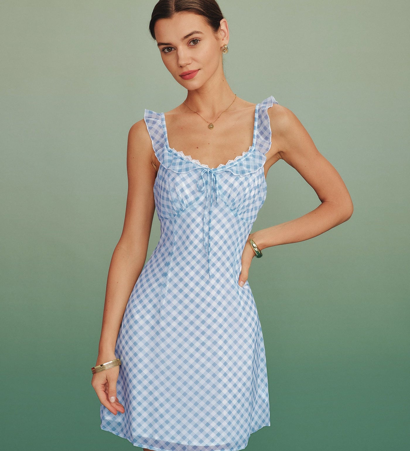 Blue Window Pattern Slip Mini Dress