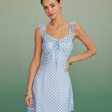 Blue Window Pattern Slip Mini Dress