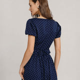 Blue Square Neck Polka Dot Blouse