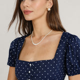 Blue Square Neck Polka Dot Blouse