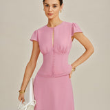 Solid Pink Chiffon Mini Skirt