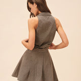 Rudas Plaid Suknelė" can be rewritten as "Brown Plaid Dress.