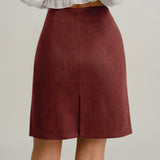Raudonas Suede Tiesus Mini Sijonas