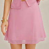 Solid Pink Chiffon Mini Skirt