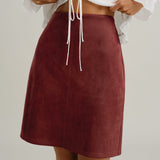 Raudonas Suede Tiesus Mini Sijonas