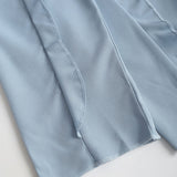 Blue Blouse with Ruffles, V-Neck, Front Button Closure