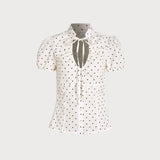 Off-White Mandarin Collar Polka Dot Shirt