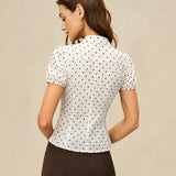 Off-White Mandarin Collar Polka Dot Shirt