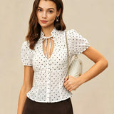 Off-White Mandarin Collar Polka Dot Shirt