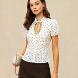 Off-White Mandarin Collar Polka Dot Shirt
