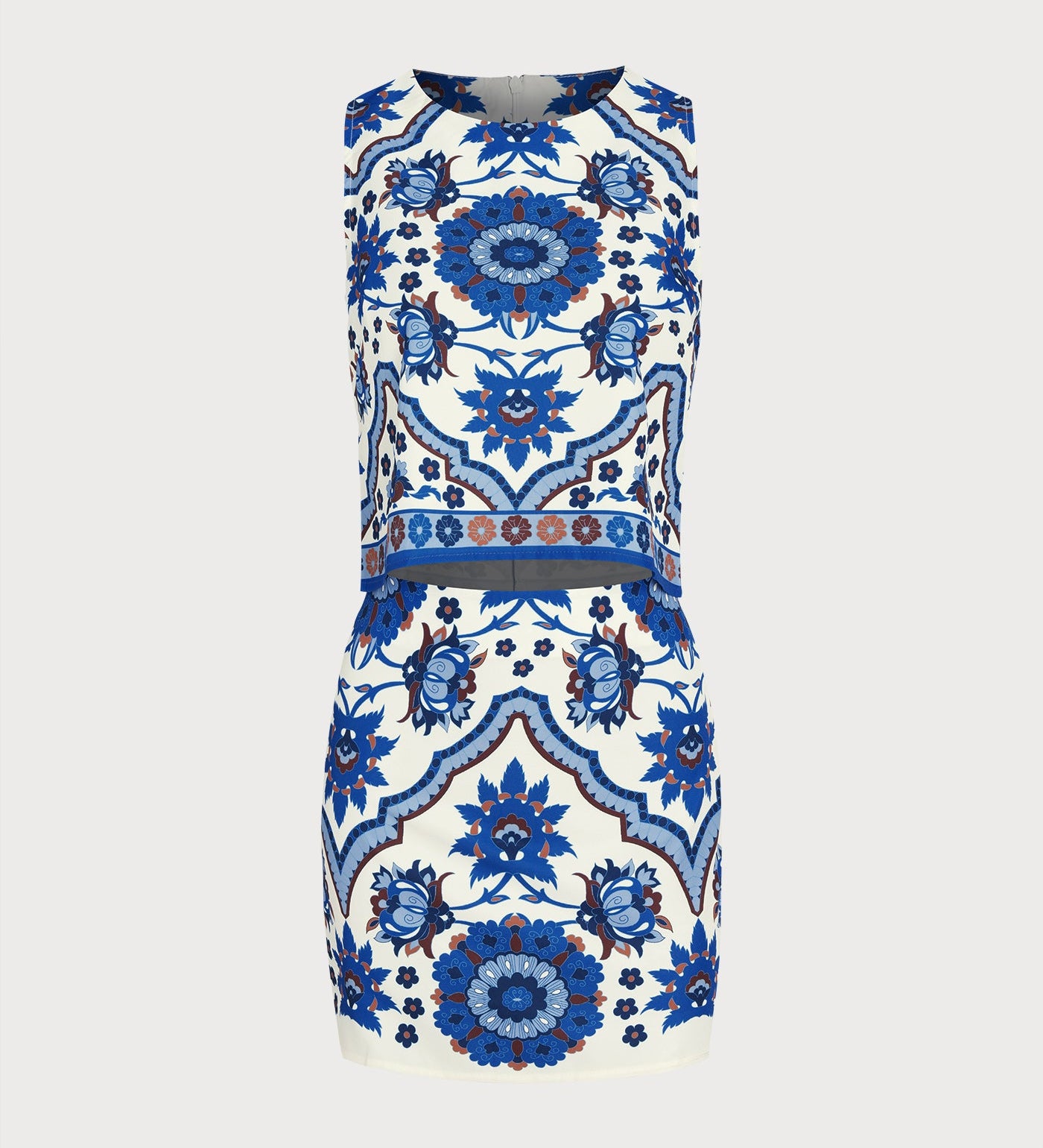 Blue Floral Two-Piece Skirt Set