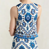 Blue Floral Two-Piece Skirt Set
