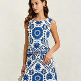 Blue Floral Two-Piece Skirt Set