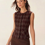 Raudona Plaid Viena Mygtuko Vyno Liemenė