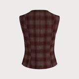 Raudona Plaid Viena Mygtuko Vyno Liemenė