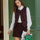 Raudona Plaid Viena Mygtuko Vyno Liemenė