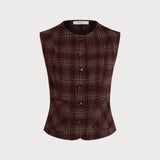 Raudona Plaid Viena Mygtuko Vyno Liemenė