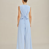 Blue Solid Pocket Straight Pants
