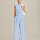 Blue Solid Pocket Straight Pants